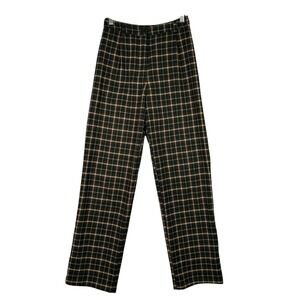 Brandy Melville Green Plaid High Rise Straight Leg Pants Dark Academia S 25x29